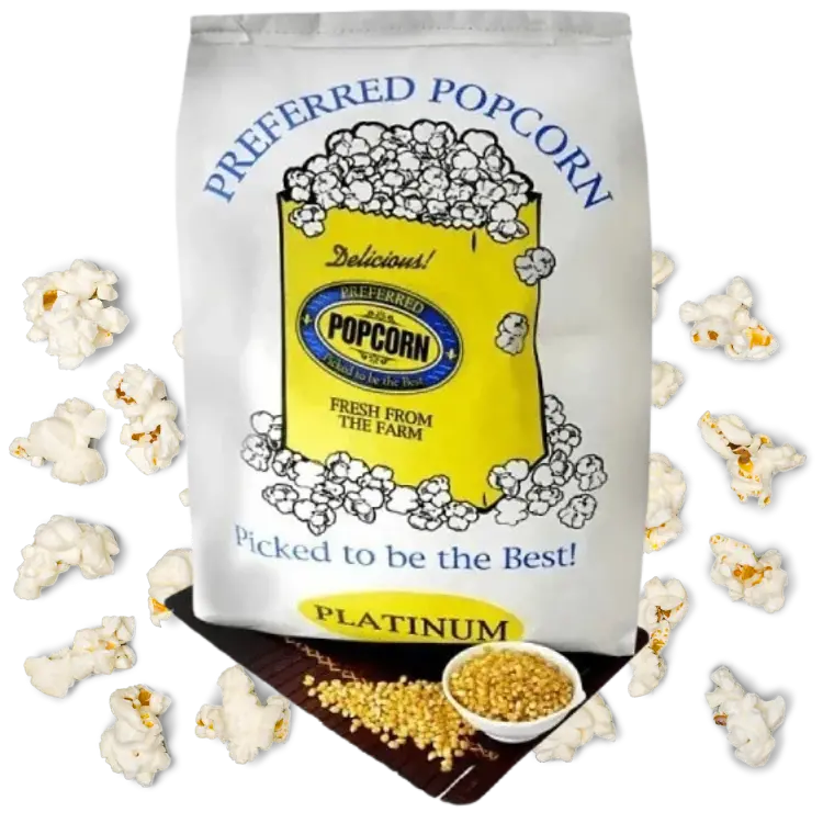Maíz palomero Preferred Platinium Popcorn 22.70 kg para palomitas gourmet en negocios de cine y snacks.