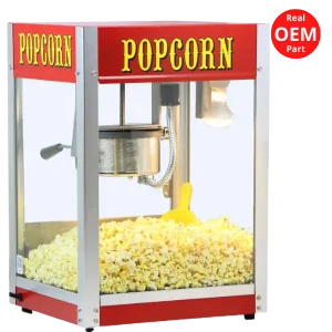 Máquina de palomitas Paragon Theatre Pop 4 oz roja con gabinete de vidrio templado y charola de calentamiento